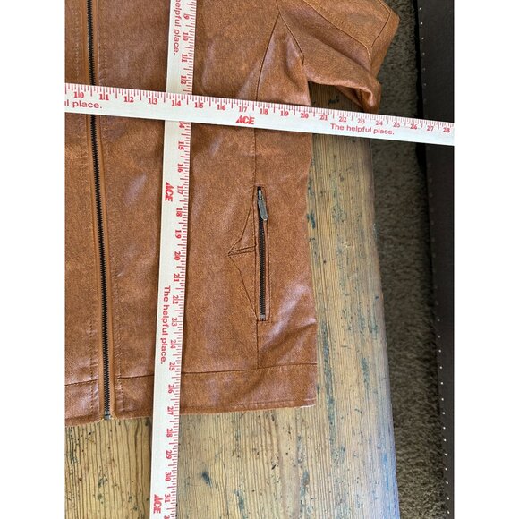 American Breed Mens Brown Faux Leather Jacket Large Sherpa Lining zipper - Picture 8 of 8